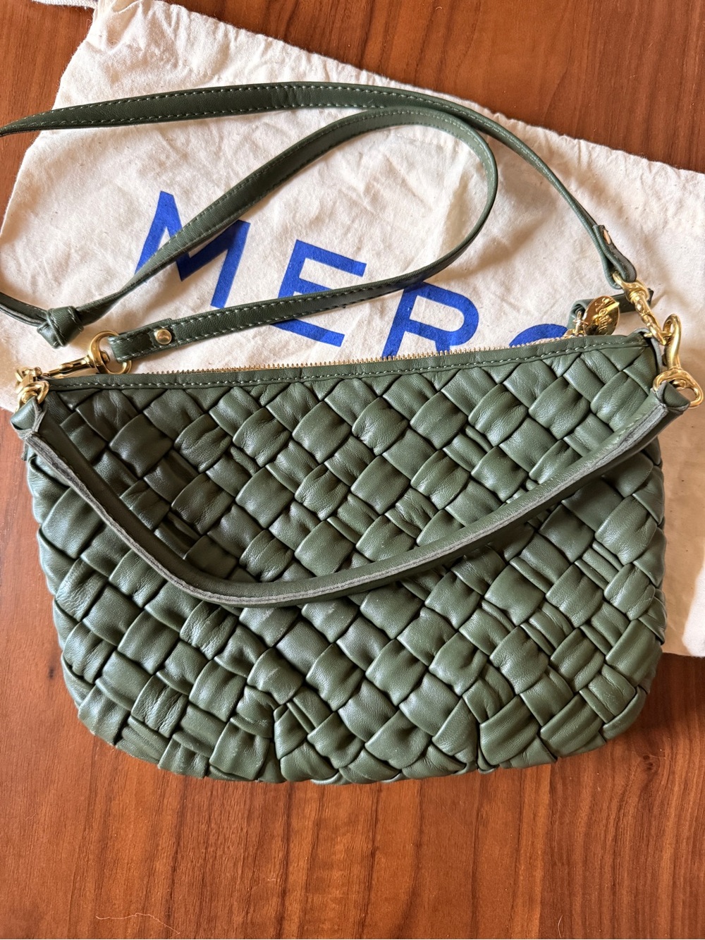 Clare V Army Green Woven Puffy Petite Moyen Messenger - Picture 11 of 13